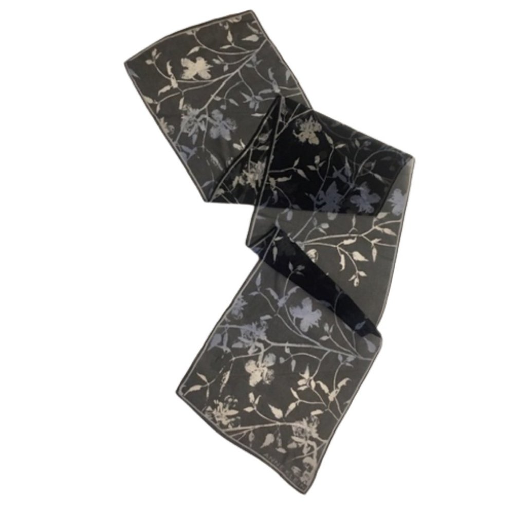 Scarf Silk Anne Klein Vintage Silk Floral Shades of Blue Hand Rolled Hems